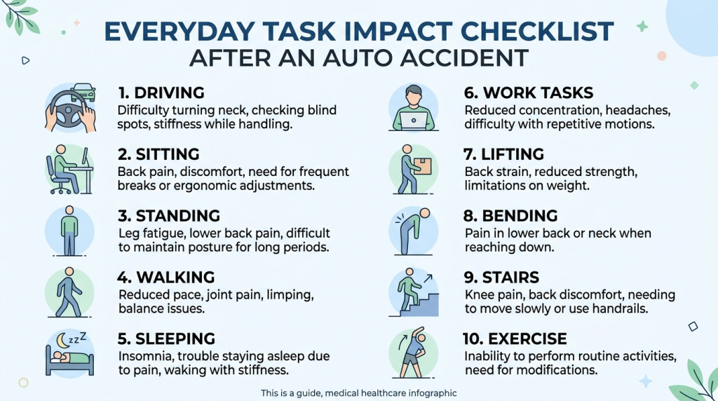Everyday task impact checklist after an auto accident