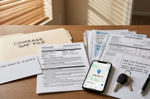 Texas uninsured driver accident coverage gap playbook with crash report insurance policy medical records and repair notes