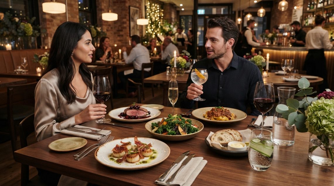 Restaurant meal with drinks and bar menu experience