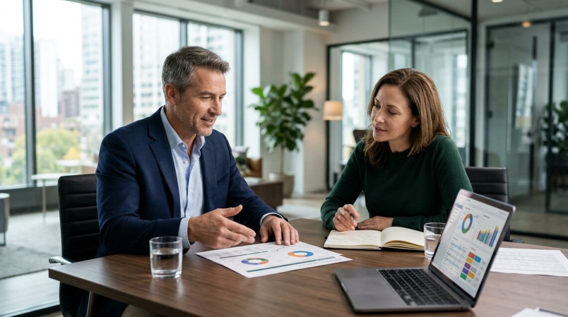 Financial advisor discussing disciplined investment management with an adult investor